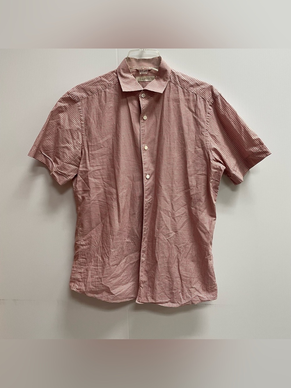 ERMENEGILDO ZEGNA RED PLAID BUTTON DOWN COLLAR SHIRT SZ L AS IS